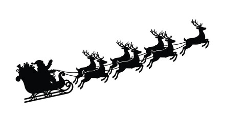 Santa claus and reindeer pulling a sleigh black silhouette © MDSAJIB