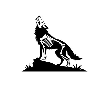 Vector illustration of a howling wolf with visible skeleton bones