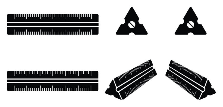 Architect scale ruler set, triangular and flat, drafting engineering tools, vector illustration