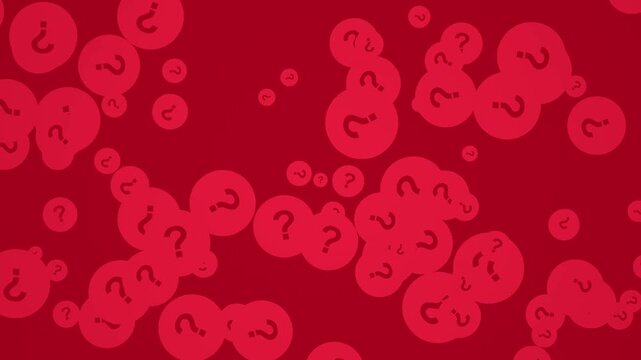 Abstract Red Background Featuring Scattered Circular Elements with Question Marks