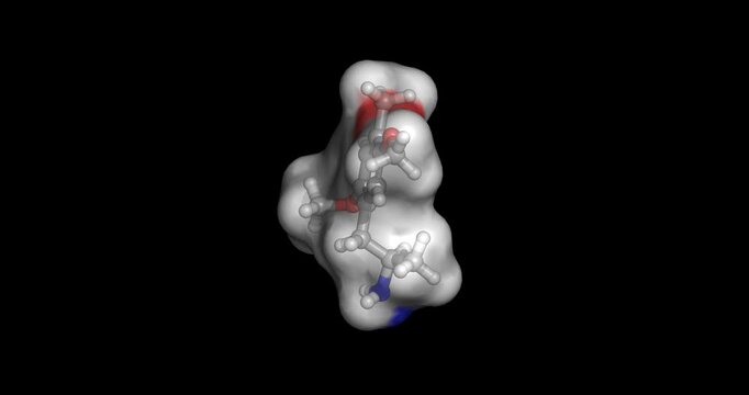 DOM (2,5-Dimethoxy-4-methylamphetamine / STP), potent psychedelic substituted amphetamine and serotonin 5-HT2 receptor agonist, 3D molecule spinning, 4K  
