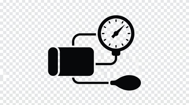 Blood pressure monitor black silhouette icon for measuring hypertension isolated vector illustration.