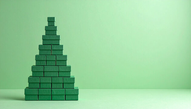 Christmas Tree Built from Stacked Green Gift Boxes