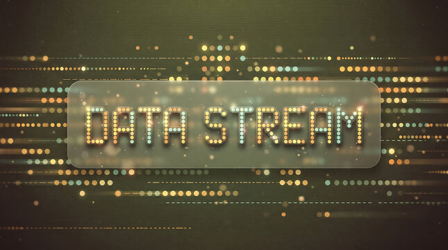 Modern data stream text floating on translucent illuminated display board surrounded by drifting particles creating atmospheric tech environment for data analytics conceptual.