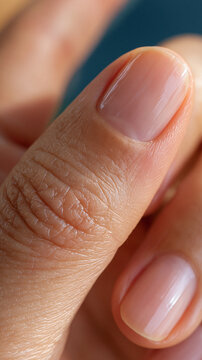 close-up of natural fingernails revealing ridges and texture in bright even lighting, nail health concept, natural care, texture detail, bright, with copy space
