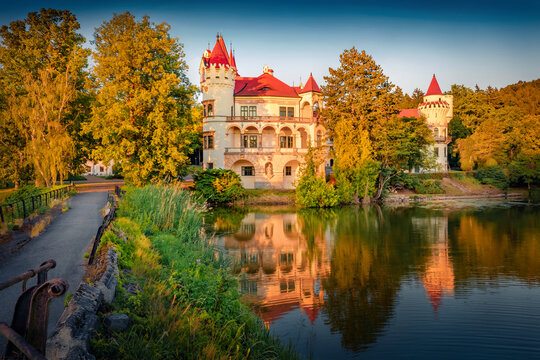 Marvelous evening view of Zinkovy castle. Perfect summer cityscape of Zinkovy market town in Plzen-South District in the Plzen Region of the Czech Republic, Europe. Traveling concept background.