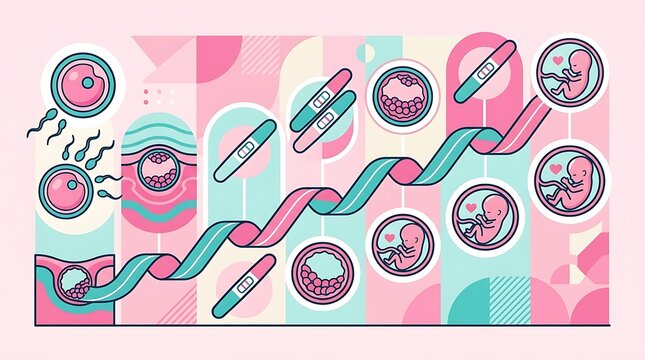 Abstract infographic showing human pregnancy stages and fetal growth