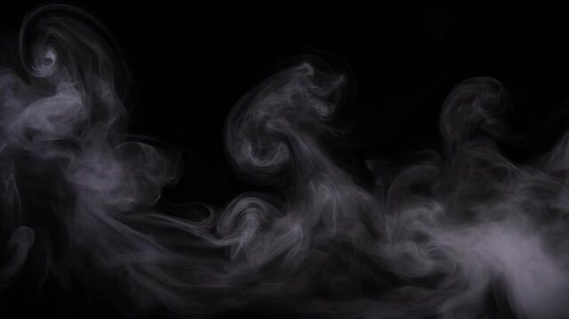 Dense white smoke swirling against a solid black background