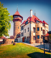 Stunning morning view of Hnevin castle. Fabulous summer cityscape of Most town, Usti nad Labem Region, Czech Republic, Europe. Traveling concept background. © Andrew Mayovskyy