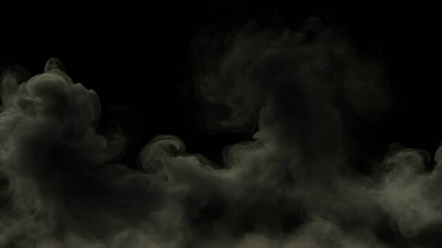 Dense, swirling gray smoke or fog against a solid black background