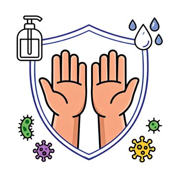 Hands protected by shield with soap and water droplets against germs and bacteria