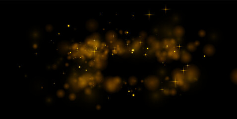 Gold glitter particles shine among warm bokeh lights. Delicate stars add a dreamy magical touch. Ideal for New Year cards, festive posters, and premium vector illustration PNG. © Ole moda