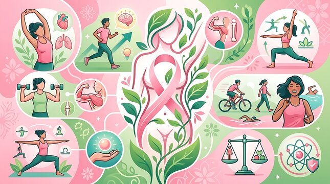 Womens health and breast cancer awareness lifestyle illustration
