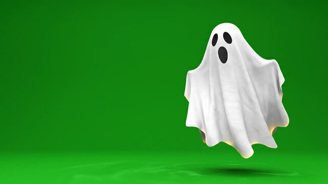Animated Ghost Character Floating and Dancing on Green Screen