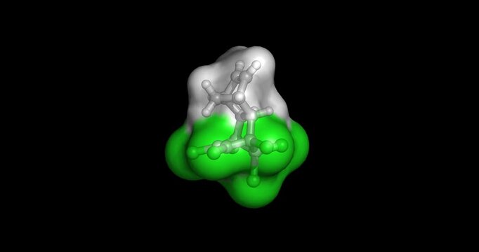 Aldrin, organochlorine insecticide and persistent organic pollutant once widely used for crop protection, 3D molecule spinning, 4K