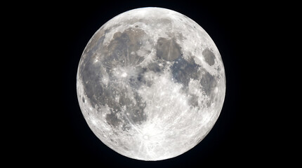 Fototapeta premium The majestic full moon brightly illuminates the dark night, showcasing intricate craters and its serene celestial beauty