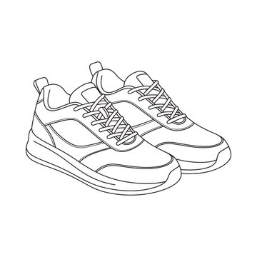 Sneakers Line Drawing On White Background Minimalist Footwear Illustration
