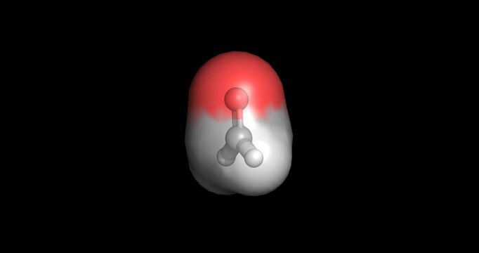 Formaldehyde (methanal), simplest reactive aldehyde used as an industrial chemical, disinfectant, and biological tissue fixative, 3D molecule spinning, 4K
