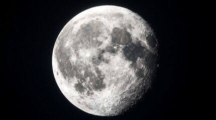 Fototapeta premium Detailed glowing full moon shining brightly in dark night sky showing craters