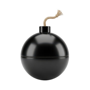Black bomb with fuse isolated on transparent background