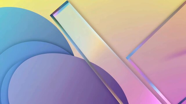 Abstract geometric background features pastel circles, soft gradient layers, and a translucent glass bar with subtle chromatic aberration creating a modern minimalist design.