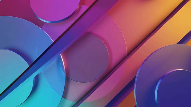 Geometric colorful circles and diagonal glass layers assemble into a modern abstract composition, creating a dynamic visual backdrop for creative designs.