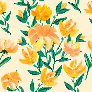 Seamless pattern abstract  flowers, art painting, creative hand painted background