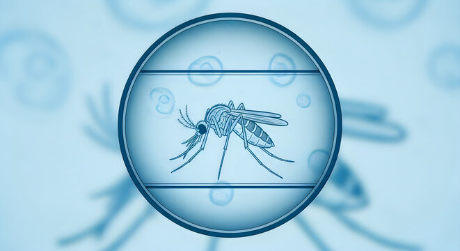 Detailed mosquito anatomy diagram in a blue scientific style