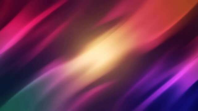Abstract colorful background with soft diagonal waves of purple, magenta, gold, and green light creates a smooth and glowing atmospheric texture for creative designs.