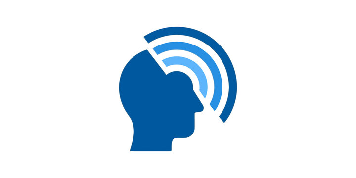 Mind profile head icon with radio waves for communication mental health.