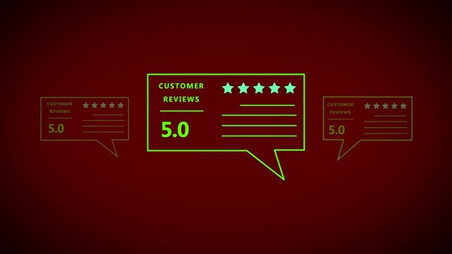 Five star customer review rating animation with speech bubbles and positive feedback concept 5 star