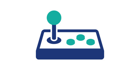 Joystick game controller icon with blue and turquoise arcade play design. © SAJID