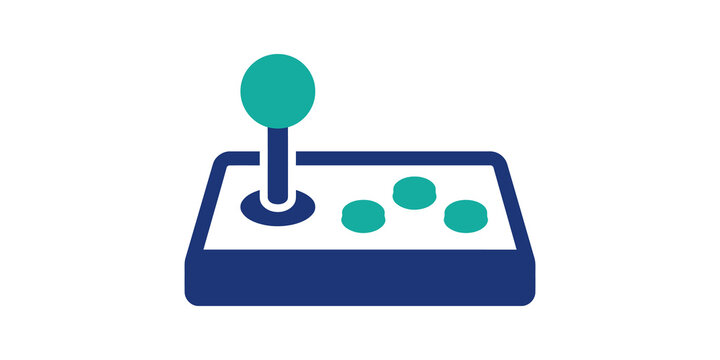 Joystick game controller icon with blue and turquoise arcade play design.