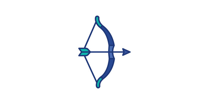 Blue and turquoise bow and arrow icon for archery target sport designs.