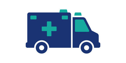 Ambulance emergency vehicle icon with blue teal colors for healthcare. © SAJID