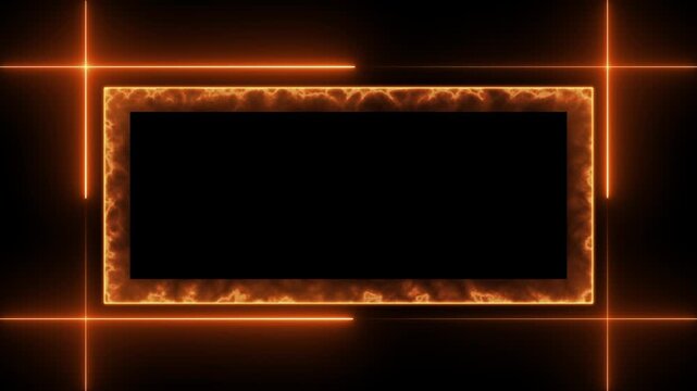 Glowing orange neon rectangular frame with dynamic energy border overlay for motion