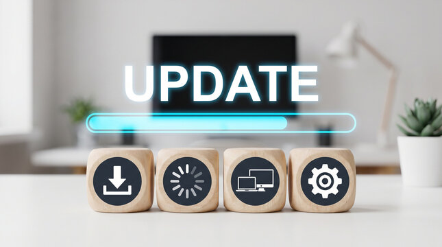 Software Update Progress With Download Loading Device and Settings Icons