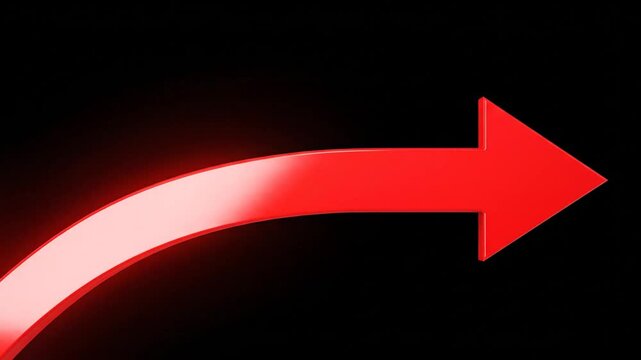 Vibrant red 3D arrow pointing upwards on a solid black background