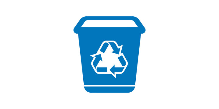 Recycling bin icon with blue outline symbol for waste management design.