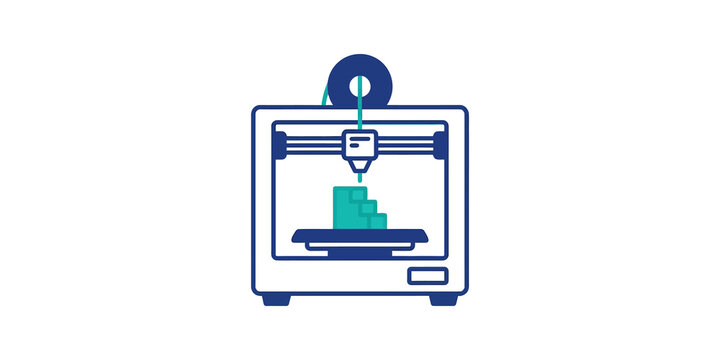 Three dimensional printing machine icon for rapid prototyping tech tools.