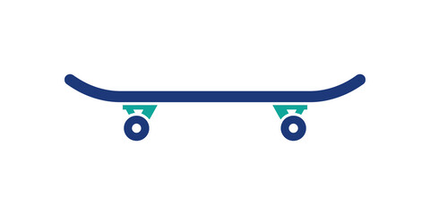 Skateboard vector illustration blue deck with teal wheels flat icon. © SAJID