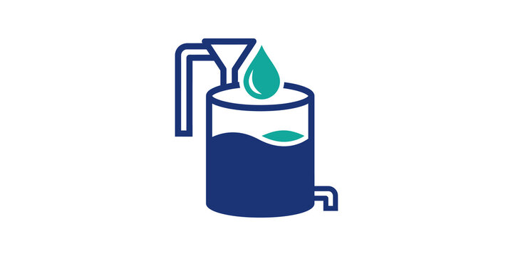 Water tank filter icon uses blue container and teal liquid drop sign.
