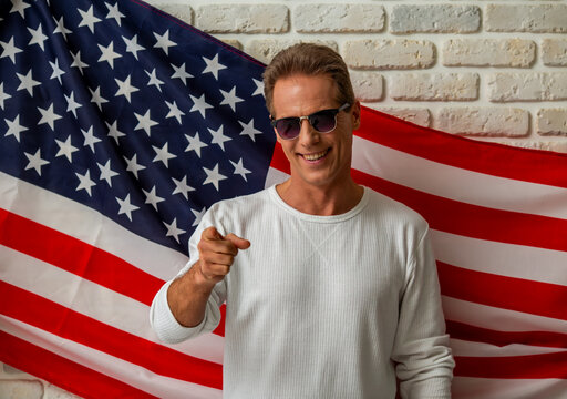 Confident American Man Pointing.