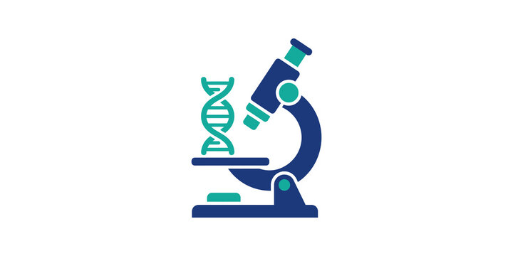 Biological microscope flat icon blue green design for genetic research.