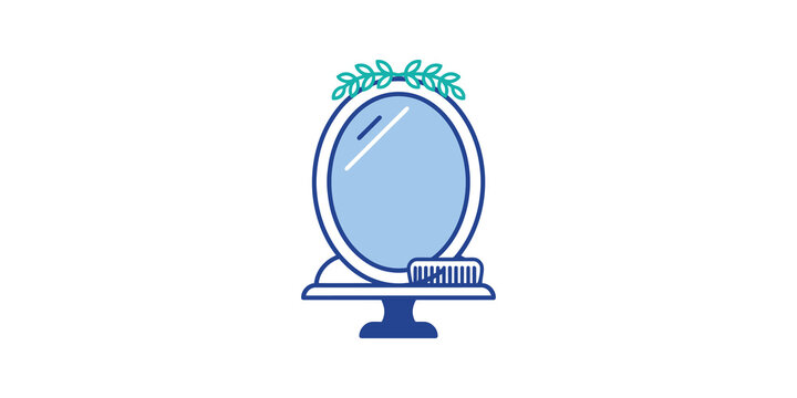 Elegant vanity mirror flat icon blue green design for beauty salon decor.