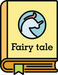 Fototapeta premium Book displaying a fairy tale title and unicorn symbol representing fantasy literature
