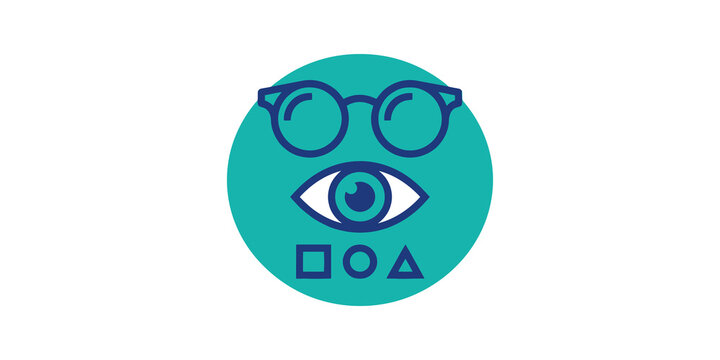 Creative eye vision design blue teal flat icon for optical observation.