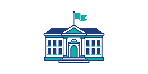 Fototapeta premium Government building icon with flag for administration and official services.