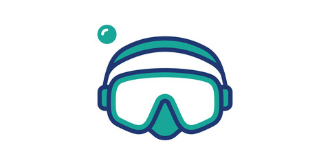 Scuba diving mask icon with blue frame for underwater sports activity.