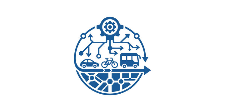 Smart transport logistics gear icon set for modern city connectivity flow.